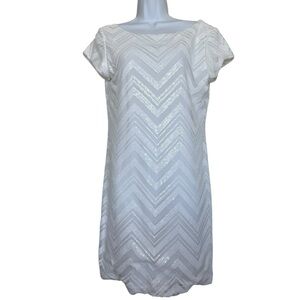 White House Black Market Women’s Sz M Chevron Ivory Sequin Lined Dress